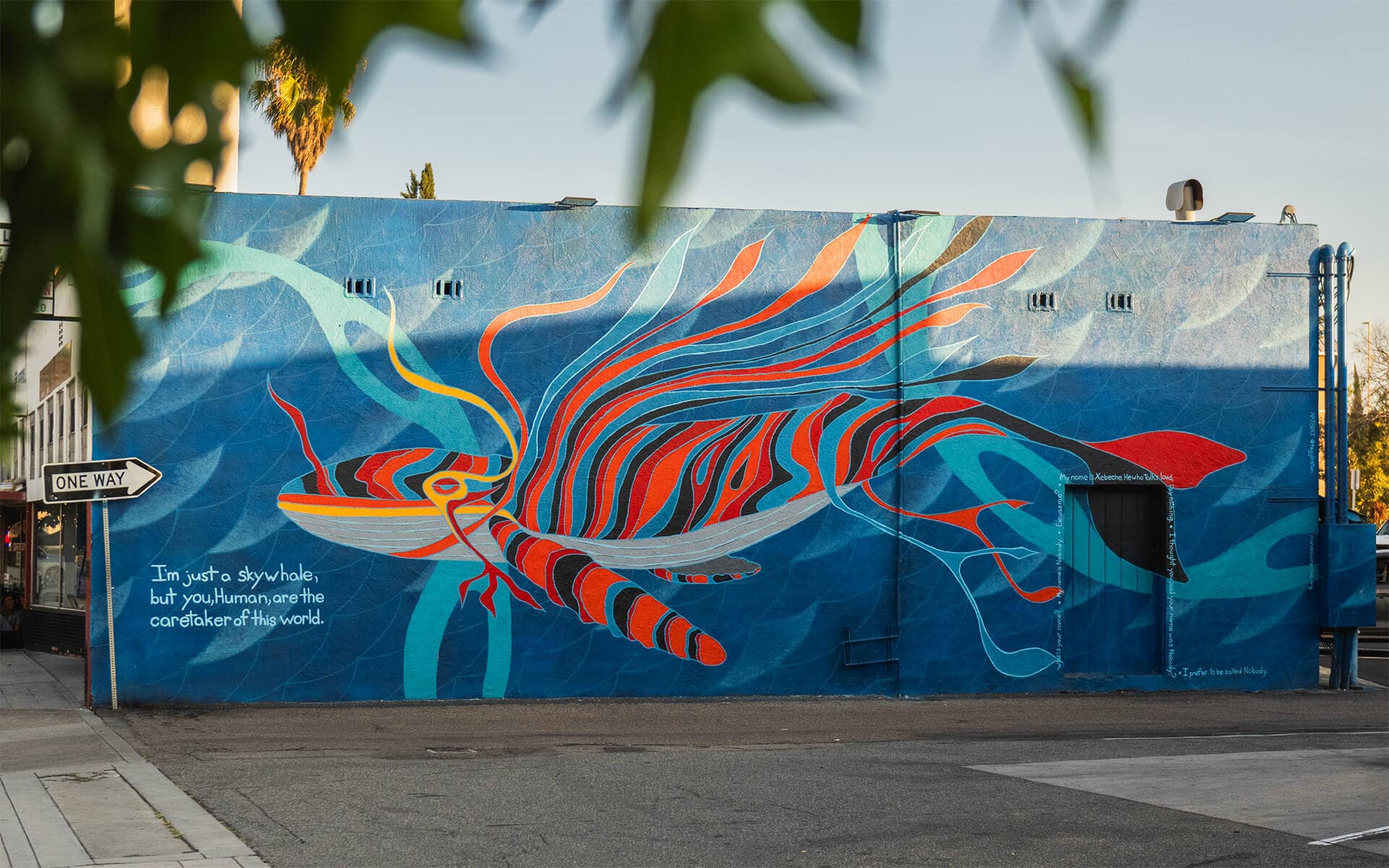 Social Cause Marketing Through Public Art And Design - 2025 Interim 9 Xebeche (aka, "sky whale mural") | escondido, ca | 2022 grant from escondido public art commission “i’m just a sky whale, but you human, are the caretaker of this world. ” the messaging in this mural is intended to bring to light our individual responsibility as caretakers of the world we all live in. 1,000 sf mural, acrylic on stucco on historic building in the heart of downtown escondido